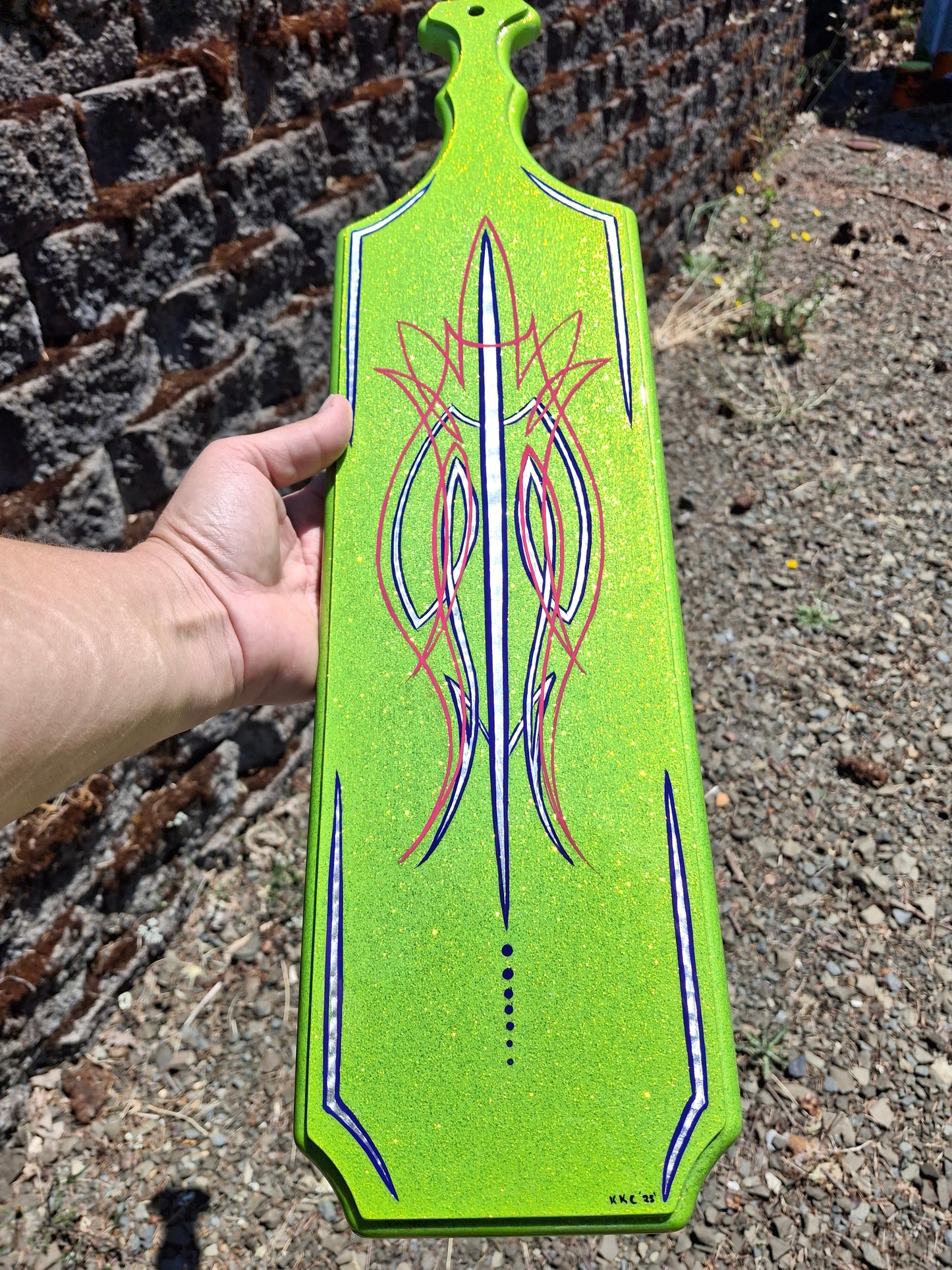 Bright Green Silver Leaf & Pinstriped Paddle