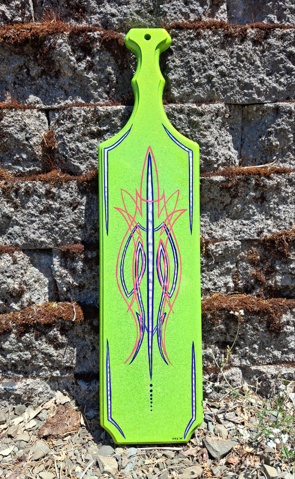 Bright Green Silver Leaf & Pinstriped Paddle