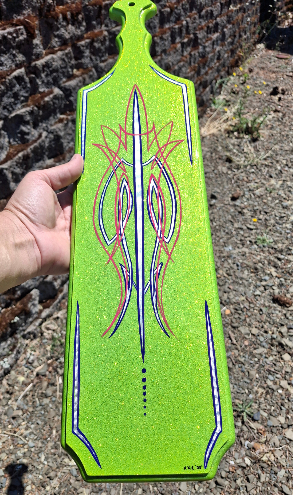 Bright Green Silver Leaf & Pinstriped Paddle