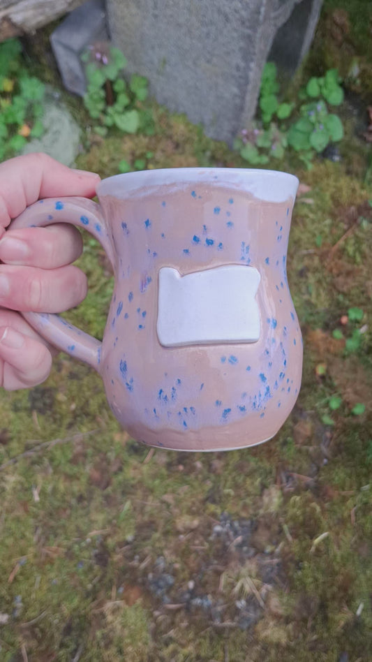 LIC 13 ounce Pink & White Ceramic Oregon Mug