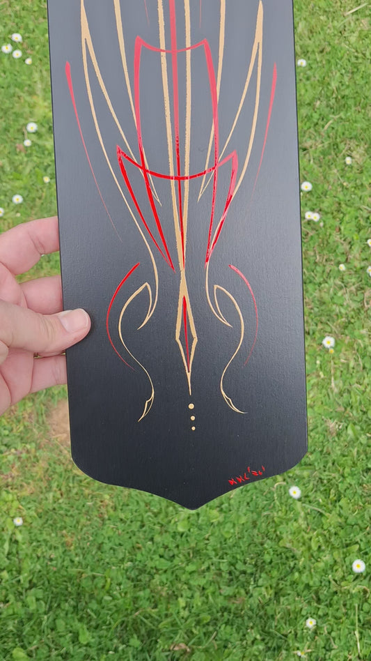 A Pinstriped Fan Blade with Red & Tan