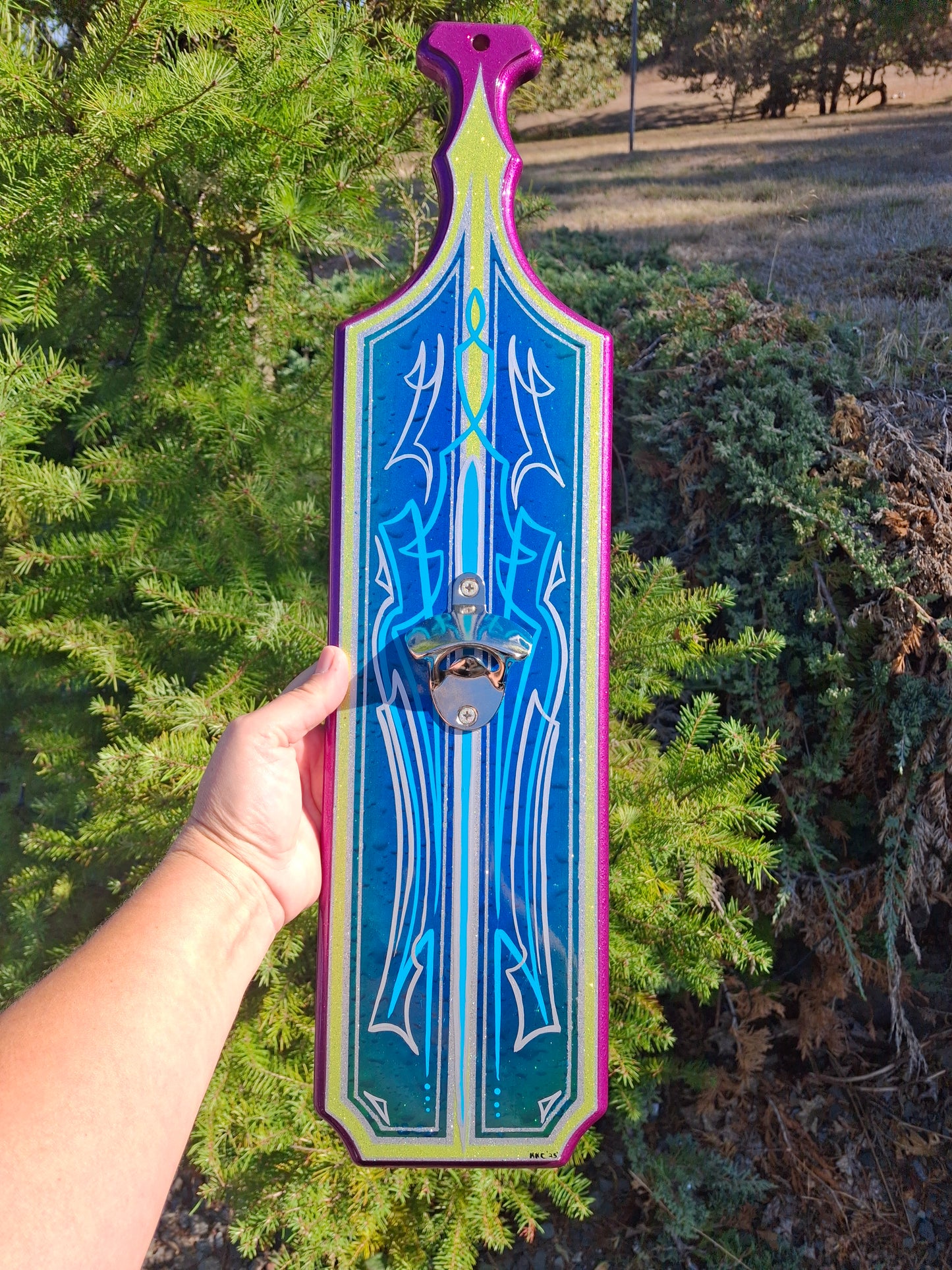 Bottle Opener Blue & Purple Candy and Pinstriped Paddle