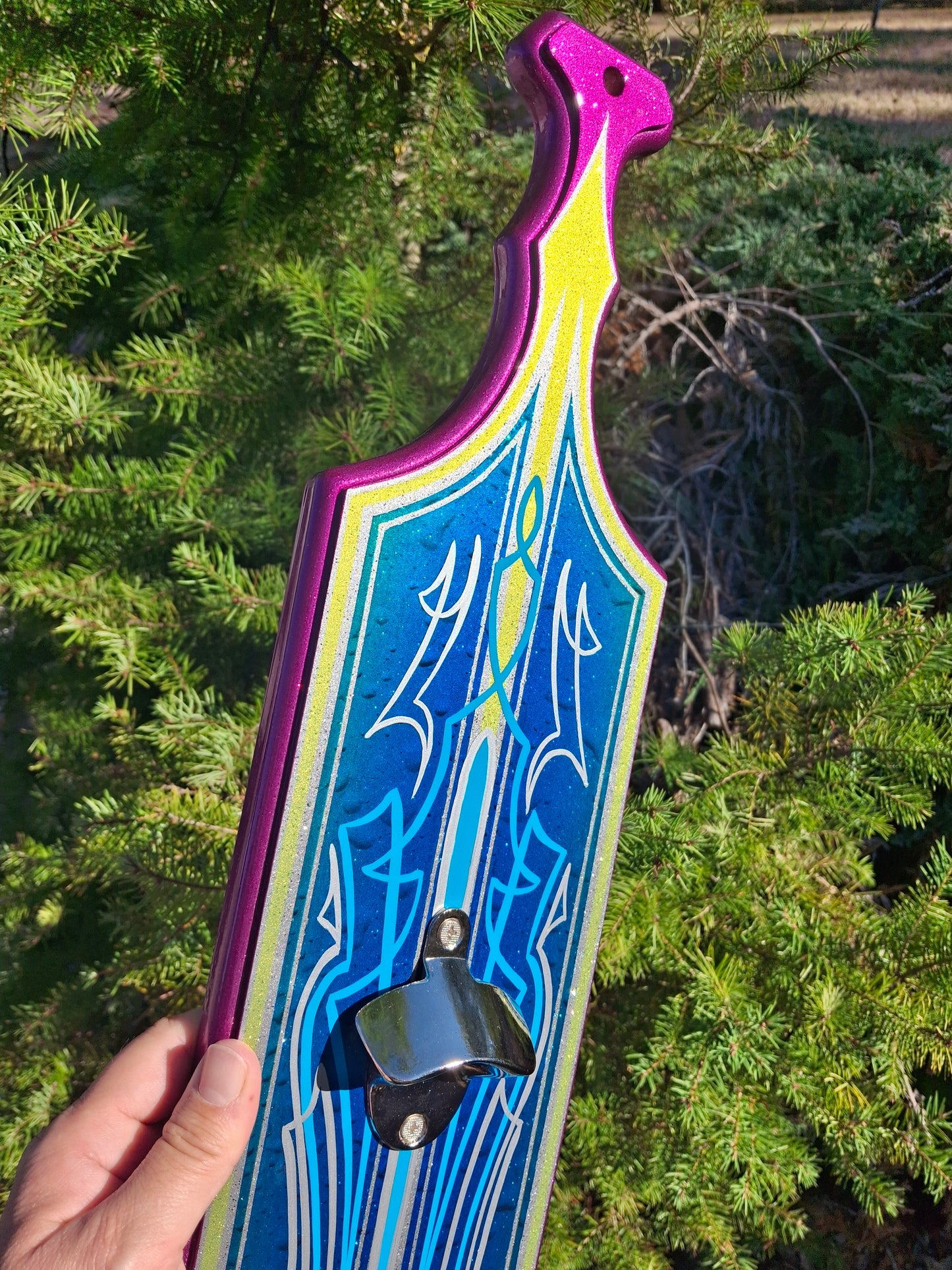 Bottle Opener Blue & Purple Candy and Pinstriped Paddle